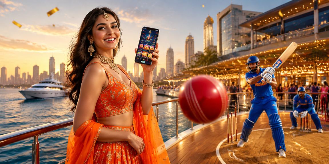 Cricket betting scene in India with fans and stadium lights